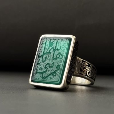 انگشتر عقیق سبز خطی مردانه