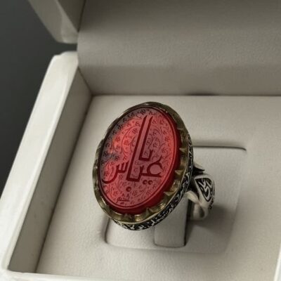 انگشتر عقیق سرخ خطی مردانه